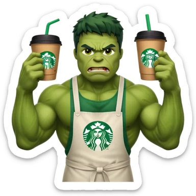 The hulk working at Starbucks sticker