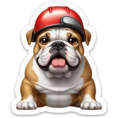 English Bulldog with small red helmet sticker