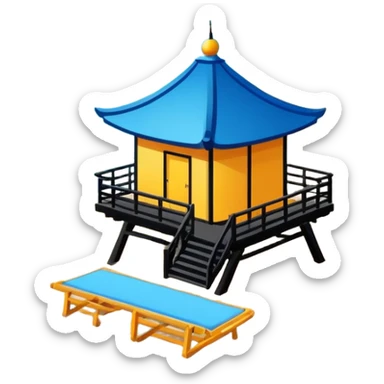 Beidaihe seaside resort beach with pavilion Hebei, simplified emoji style with bold outlines and bright colors, cartoon style beach with blue water sticker