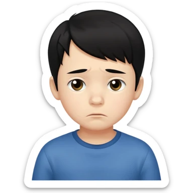 
5 year old boy, black hair, sad emoji sticker