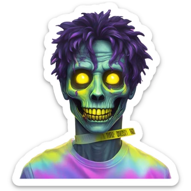.Zombie_ Vaporwave black holographic oilslick zombie unicorn yellow caution tape sticker