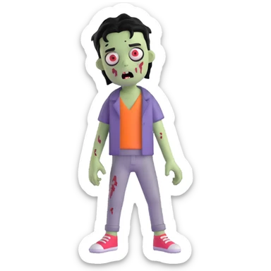 boy zombie with black hair, emo style sticker