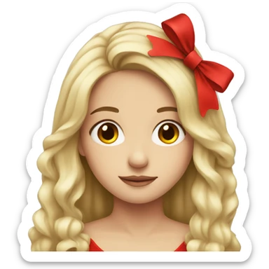 Brunette half blonde girl with red bow sticker