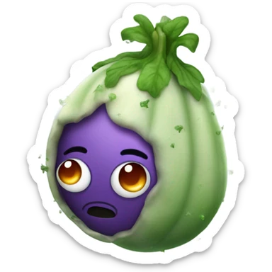 stinky eggplant with green air coming from it with flies and mold sticker