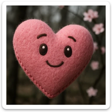 pink heart with sakura flowers, plush portrait style sticker