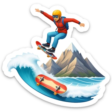A bold emblem featuring a combination of symbols representing various extreme sports, like a mountain peak, a skateboard, a parachute, and a wave. The design is dynamic and sharp, capturing the thrill and adventure of extreme sports, with a strong, energetic vibe. sticker