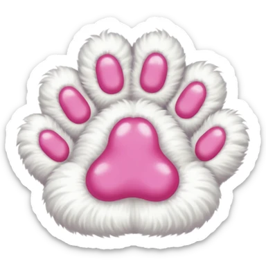 white cat fluffy paw, from the bottom, vivid pink toe beans, cute sticker