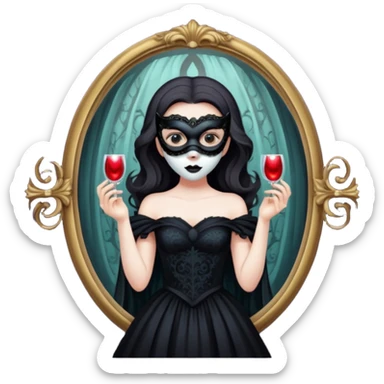 Spooky killer on mask on fancy mirror behind woman sticker