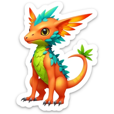 Tropical lush warm-colored modern colorful neon-colored Fakémon-Digimon-Trico-creature sticker
