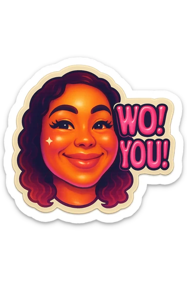 excited smile with mouth closed 
add the words W You! in pink sticker