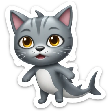 cute grey cat with a shark costume sticker