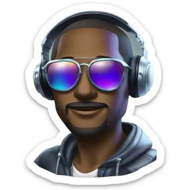 A dj wearing sunglasses playing music, record, vinyl, oilslick holographic sticker