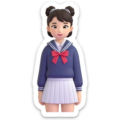 Extremely cute Japanese schoolgirl with high bun hairstyle wearing traditional sailor school uniform sticker