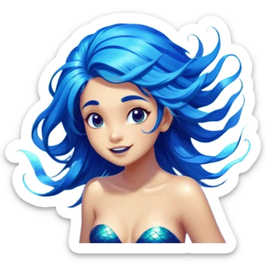 Cinematic Realistic Blue Hair Mermaid Portrait, head tilted dramatically with an exaggeratedly amused expression, featuring a striking, vibrant form with meticulously detailed, flowing blue hair and glowing, tanned skin. Her expressive eyes brim with playful marine mischief, rendered with dynamic underwater lighting and vibrant textures that imbue the scene with an air of cheeky, over‐the‐top oceanic whimsy—capturing the essence of a spirited mermaid ready to enchant with coastal charm. sticker
