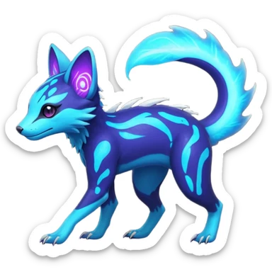 Rare realistic dark-neon glowing bioluminescent edgy badass epic pretty beautiful handsome gorgeous aesthetic colorful vibrant Vernid-Trico-species-Fakemon-creature by LiLaiRa, 4 legs, 1 tail, random markings, (full body) sticker