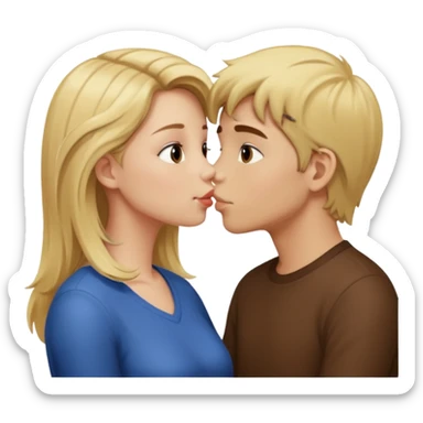 A blonde haired girl kissing a brown haired boy  sticker