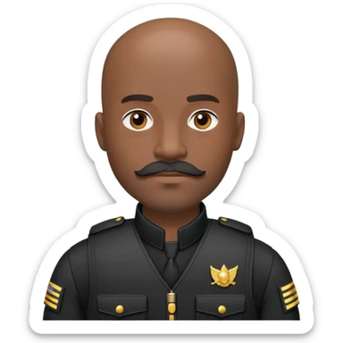 black soldier bald head, short beard that connects seamlessly to his mustache,  in black bulletproof vest, black uniform sticker