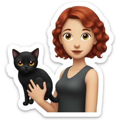black cat being held by girl with dark red hair sticker