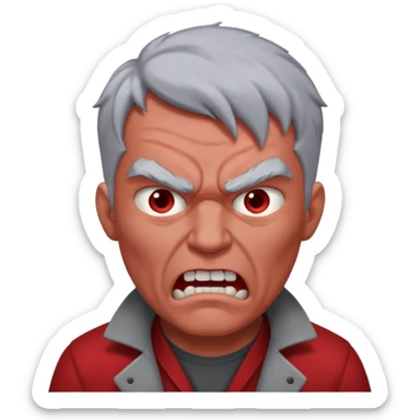 a red-skinned man with gray hair, extremely angry, steam coming from ears sticker