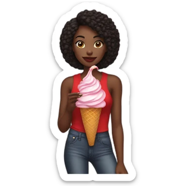 a skinny model in a red top and in a black jeans eats rainbow ice cream sticker