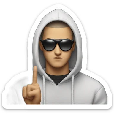 DJ Snake serious attitude wearing a hoodie showing a finger sticker