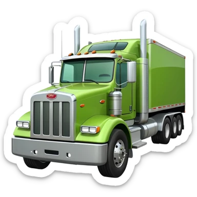 light green Peterbilt truck hauling a trailer, front angle sticker