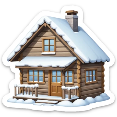 small house viewed directly from the front, with lots of snow.
The viewing angle must be directly towards the front door sticker