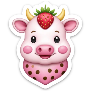 Kawaii style strawberry cow sticker