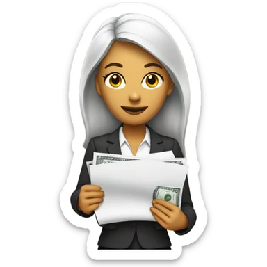 business woman with a piece of paper in the one hand and money in the other sticker
