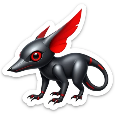 Modern futuristic black dark fakemon-animal-creature with red accents sticker