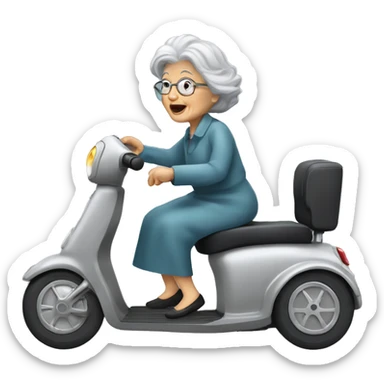 old lady grey hair and electrical disabled scooter sticker