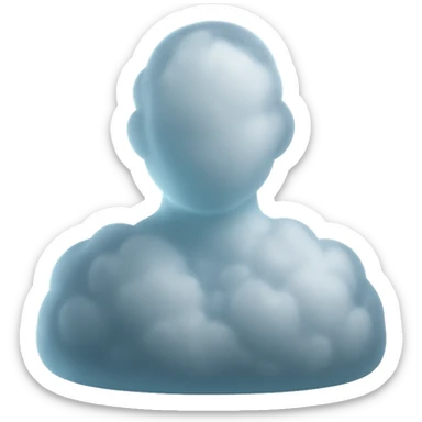 faceless person, facing straight, composed entirely of white fluffy convex clouds, shoulders up, no shadows, matte glass style sticker