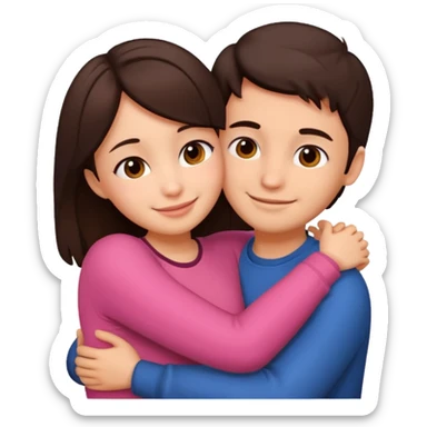 Girl and boy couple Both peach skin and darkish brown hair hugging emoji leaning on eachother sticker