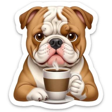 English bulldog enjoying coffee sticker