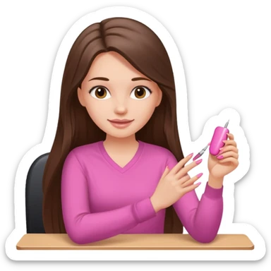 White girl with long brunette hair girl getting her nails done sticker