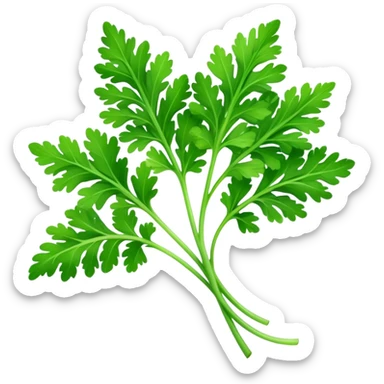 Cinematic Realistic Parsley Emoji, Fresh and vibrant, with bright green, frilly leaves that seem to shimmer with vitality. The plant exudes a sense of healthy growth and aromatic zest, inviting both beauty and flavor into any dish. Soft glowing outline, capturing the essence of freshness, health, and culinary delight in a sprig of parsley! sticker