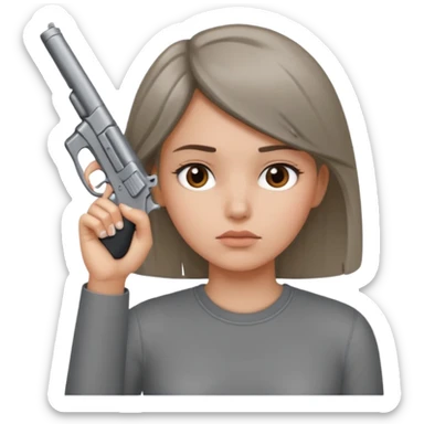 Girl holding a gun hand to head not real gun but made with a han sticker