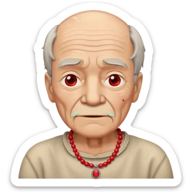 old man with red necklaced sticker