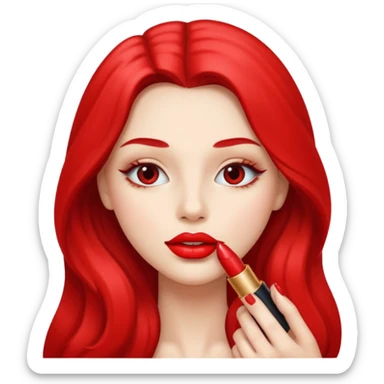 long haired woman putting liptstick sticker