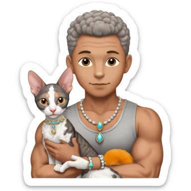 muscular man with jewelry with Cornish Rex cat sticker