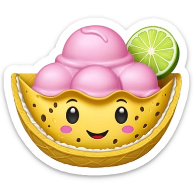 Yellow taco shell with limes and pink scoops of ice cream inside no face sticker