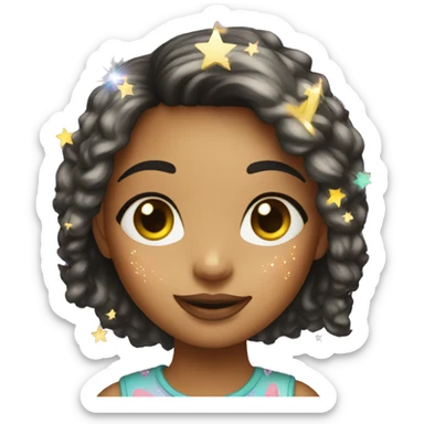 A funky girl with a tuna t shirt and stars on her face and sparkles in her hair that is a bob sticker