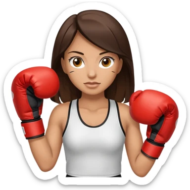 An woman with long dark brown hair light brown eyes in boxing gloves sticker