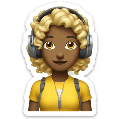 dark blondie wearing  Curly hair headphones yellow Clothes sticker