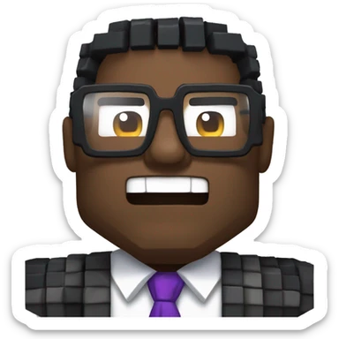 black hairedbalding overweight middle-aged gamer man with big teeth and glasses drinking minecraft potion sticker