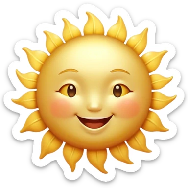 Cinematic tiny happy sun, golden and round, chubby with a warm smile, gentle rays beaming softly, radiating warmth and happiness, irresistibly cute. sticker