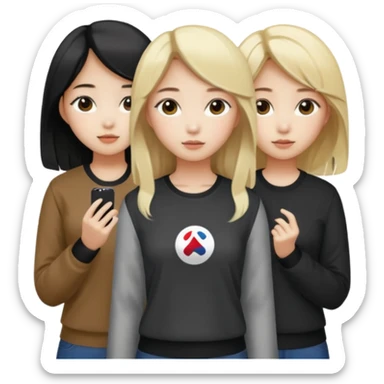 Korean 4 girls, hair colors: 1 blonde, 2 black, 1 brown sticker