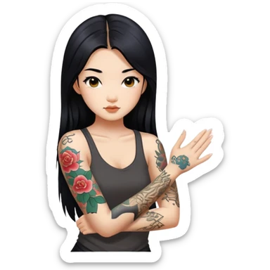 Asian girl with long black hair and tattoos on her arms sticker