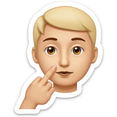A classic emoji nose, no face, with a pointer finger touching the tip of it sticker