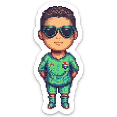 Ronaldo footballer wearing sunglasses, pixel art style sticker